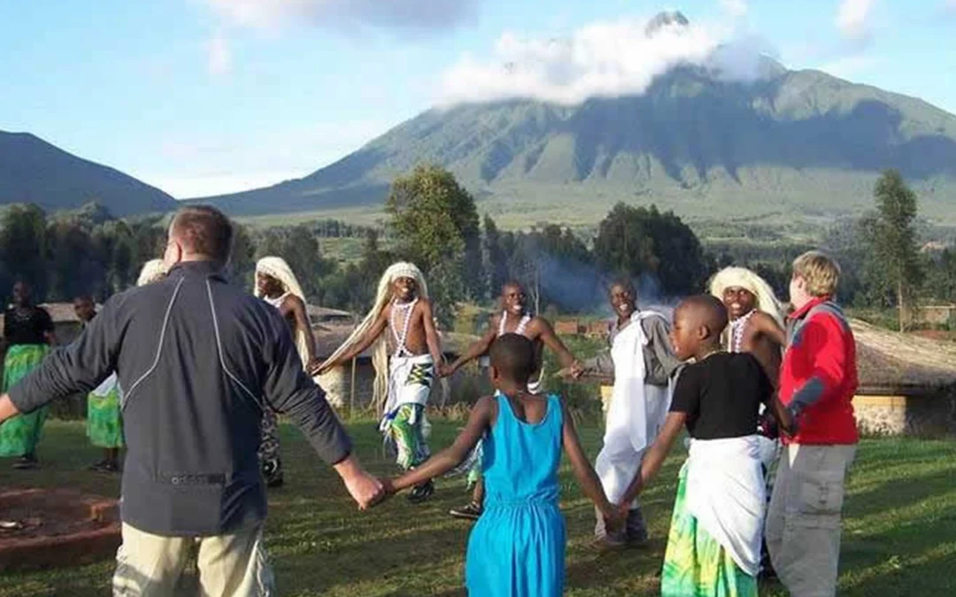 American travelers enjoying gorilla trekking and luxury safari experiences in Rwanda's Volcanoes National Park